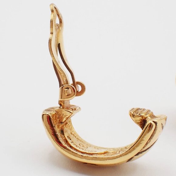 CHANEL Quilted Hoop Earrings Large Clip-On Gold GHW France Vintage - Picture 10 of 13